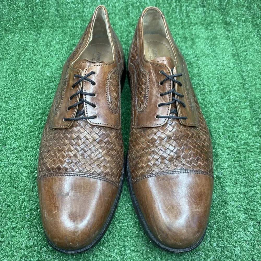 Johnston & Murphy Men's Brown Basket Weave Leather Oxford Dress Shoes Size 8.5 M